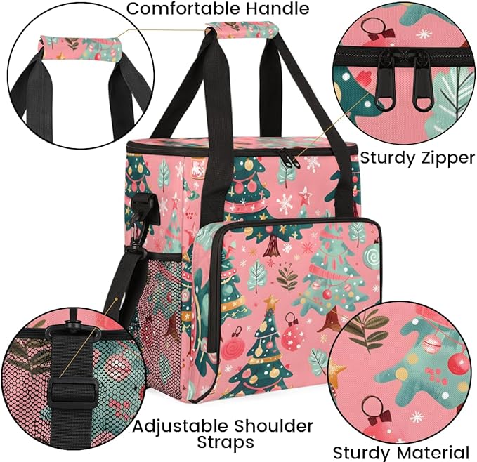 Cartoon Tree Coffee Maker Carrying Bag Christmas Festivals Travel Storage Bag Compatible with K-Mini or K-Mini Plus Single Serve Coffee Brewer Carrying Case with Multiple Pockets &amp Shoulder Stra