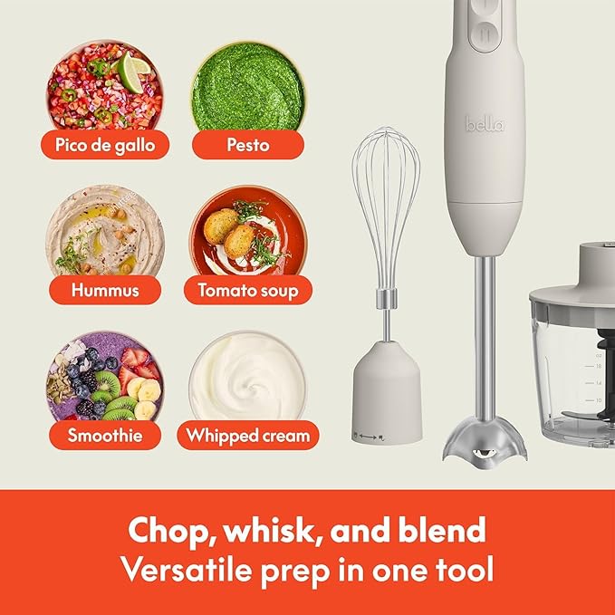 Immersion Hand Blender System with Multiple Attachments 500W Variable Speed Motor Detachable Stainless Steel Blending Arm Whisk Attachment Chopper Bowl Measuring Beaker Ergonomic Grip for Soups