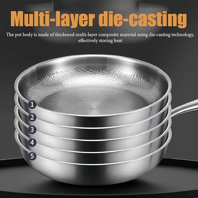 Titanium Frying Pan Titanium Hammered Cookware Set Pro Pure Titanium Frying Cookware Pan With Lid For Cooking Suitable For All Stovetops No Coating | Non-Stick (With lid 12.6in)