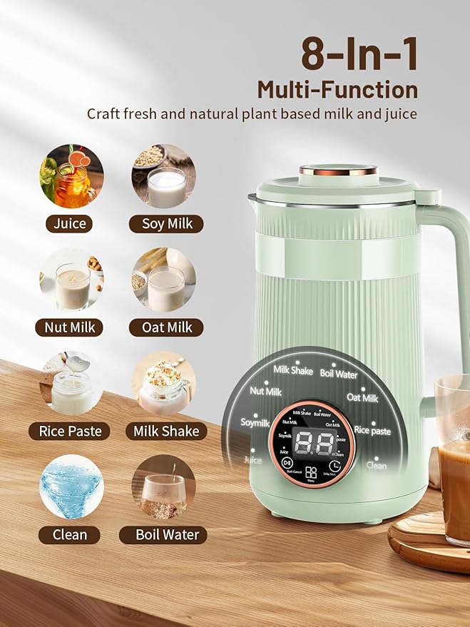 Nut Milk Maker Machine 35oz Homemade Soy Almond Oat Coconut Plant Based and Non Dairy Beverages 8 in 1 Automatic Soybean Machine With 12H Delay Start/Keep Warm/Boil Water