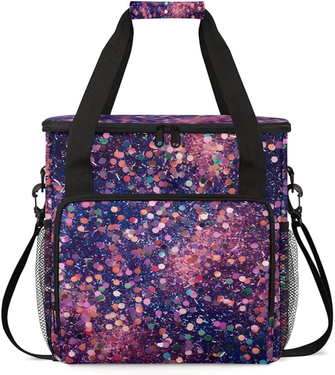 Glitter Coffee Maker Carrying Bag Navy Blue Portable Travel Storage Tote Bag Compatible with K-Mini or K-Mini Plus Single Serve Coffee Brewer Carrying Case with Multiple Pockets &amp Shoulder Strap