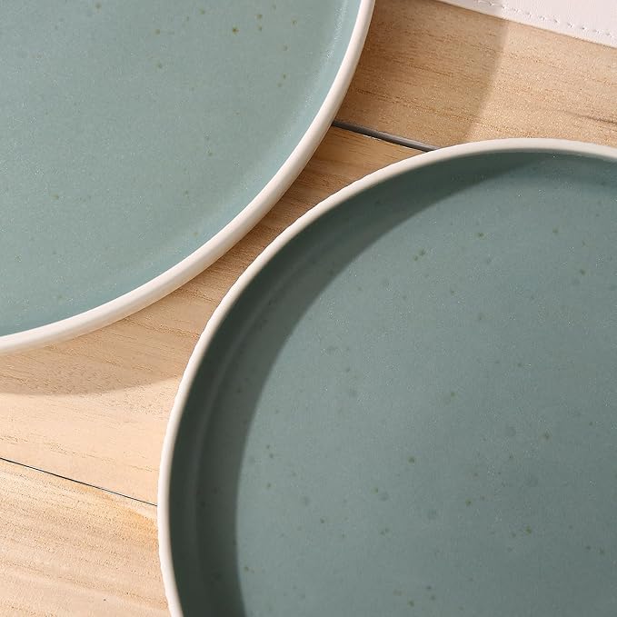 MONITO Ceramic Dinnerware Sets for 4 18PCS Stoneware Plates and Bowls Sets Reactive Glaze Dish Set Chip and Scratch Resistant Double Microwave and Dishwasher Safe White Cyan