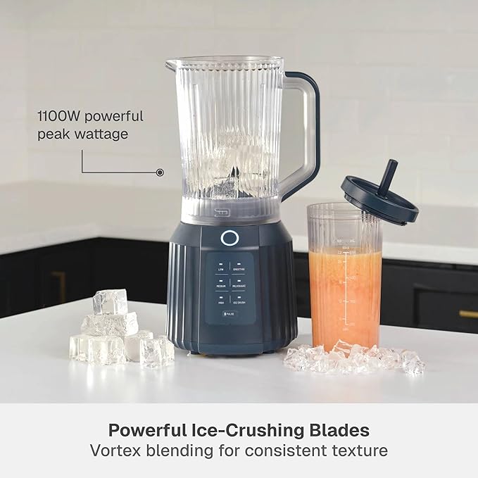 Countertop Blender with Pitcher and To-Go Cup 1100W High-Power Blender Stainless Steel Blade Multiple Speed Settings (Atlantic Blue)