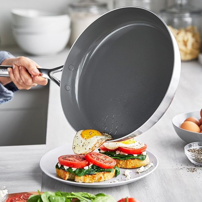 GreenPan GP5 Stainless Steel 5-Ply Healthy Ceramic Nonstick 13 Piece Cookware Pots &amp Pans Set Frying Pans Sauté Saucepans Stock Pot Scratch Resistant InductionDishwasher &amp Oven Safe PF