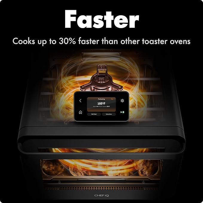CHEF iQ MiniOven Smart Toaster Oven Air Fryer Combo 11-in-1 Countertop Convection Oven Bake Broil Air Fry Broil Dehydrate 1750W 25 Qt Capacity Fast Cooking with Touchscreen Controls – Black