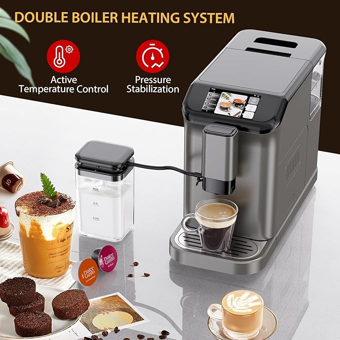 20 Bar Automatic Espresso MachineEspresso Coffee Maker With GrinderAutomatic Milk Frother &amp TFT Screen1.5L Water Tank Espresso &amp Coffee Machines For Cappuccino &amp Cold BrewHome Office -