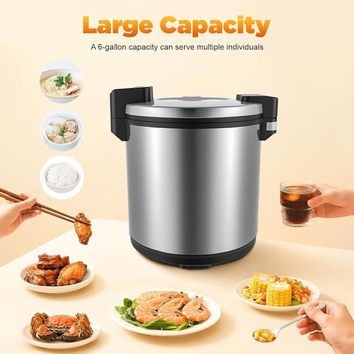 100/90 Cups Stainless Steel Electric Rice Warmer 23L/19L Commercial Electric Heavy Duty Rices Warmers with Rices Spoon Non-stick Inner Pot Electrics Rice Warmers for Restaurant Party (NOT Cooker) (2