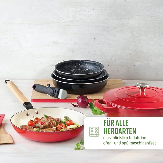 by Brandt 194-009 4-Piece Cookware Set Set of 2 Cooking Pots Aluminium 16/20 cm Grey Marble and 1 Sauté Pan 24 cm Marble Grey Aluminium