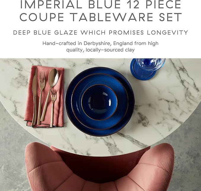 Denby 12-Piece Stoneware Imperial Breakfast Plate &amp Bowl Set Blue
