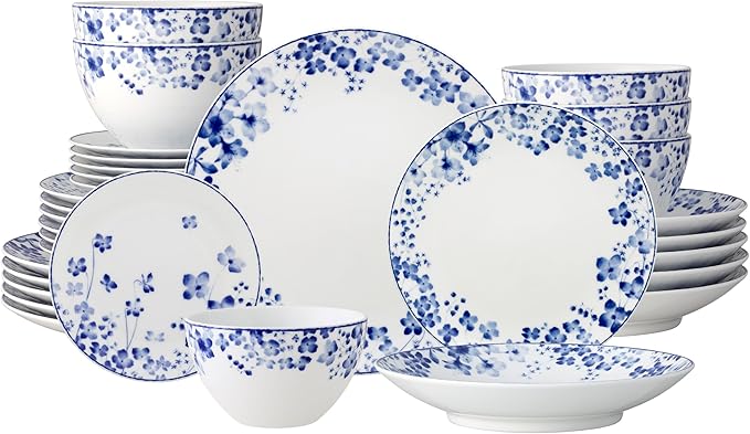 Noritake Bloomington Road Blue 30-Piece Dinnerware Set Service For 6