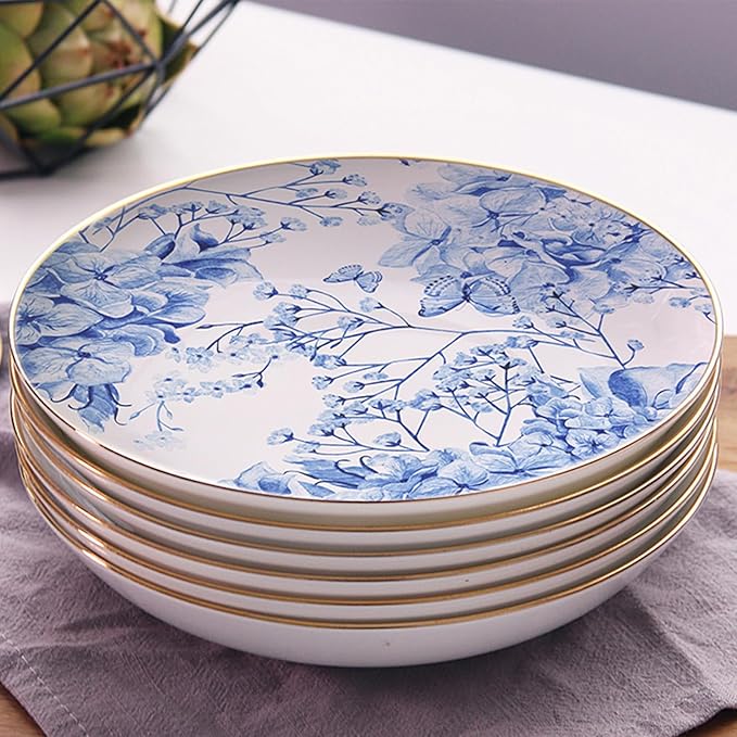 Bone China Dinnerware Sets Service for 4Delicate afternoon tea Dinnerware SetSteak Dinner Plates Dish Set Includes coffee cupIntegrates the nature European blue hydrangea flower