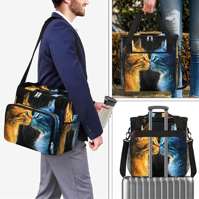 Fire Cat Ice Cat Cartoon Coffee Maker Carring Bag Travel Carrying Storage Tote Bag Compatible with Keurig K-Mini or K-Mini Plus Portable Single Serve Coffee Brewer Case with Pockets for K-cup Pods