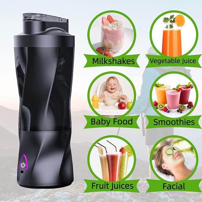 Portable Blender: 360W High-Power Motor 6000mAh Long-Lasting Battery 23oz Travel Smoothie Maker with Anti-Jam Blade BPA-Free for Shakes &amp Ice Crushing 【Black】
