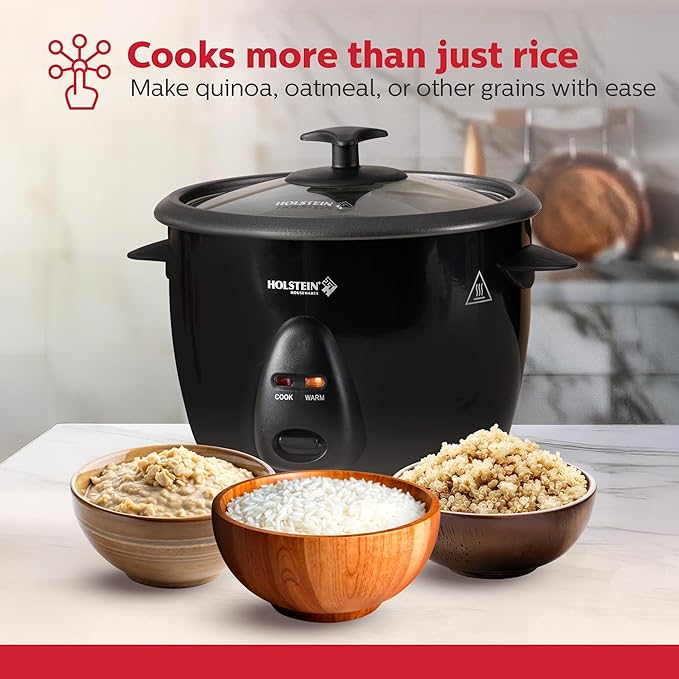 Holstein Housewares 16-Cup Cooked (8-Cup Uncooked) Rice Cooker Black – One-Touch Operation with Cook &amp Keep Warm Functions Perfect for Rice Quinoa Oatmeal Stews &amp Grains