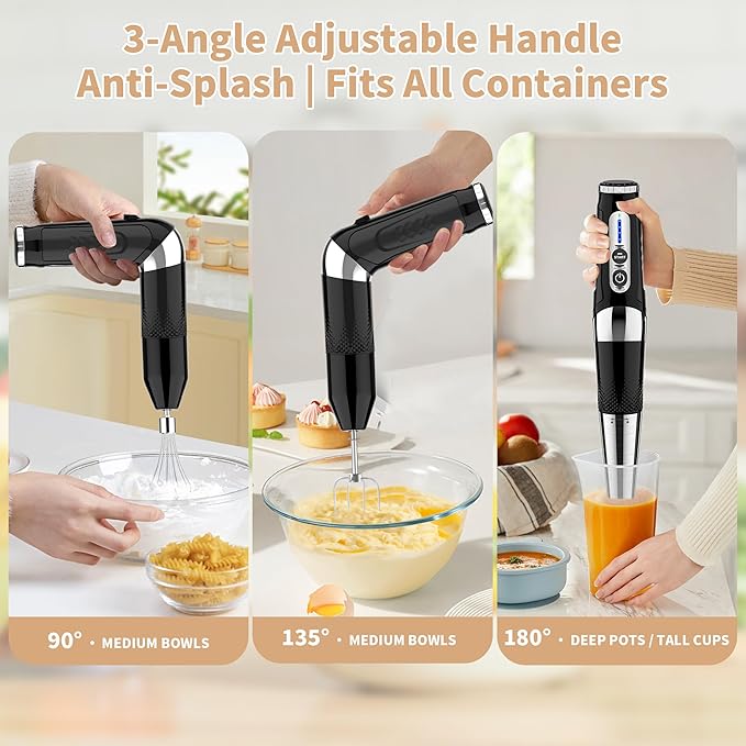 Toogel Cordless Immersion Blender 4-in-1 Electric Hand Blender with 21-Speed &amp 3-Angle Adjust USB Rechargeable BPA-Free &amp Dishwasher Safe for Baby Food Smoothies Soup (Black)