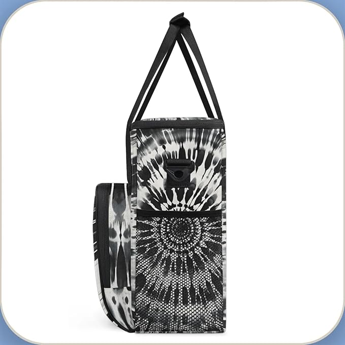 Black Tie Dye Coffee Maker Travel Bag for Keurig K-Mini/K-Mini Plus Insulated Waterproof Tote with Pockets for K-Cup Portable Single-Serve Brewer Case