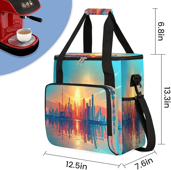 Sunrise Urban Landscape Coffee Maker Travel Bag for K-Mini or K-Mini Plus Single Serve Coffee Brewer Portable Storage Tote Case for Tarvel
