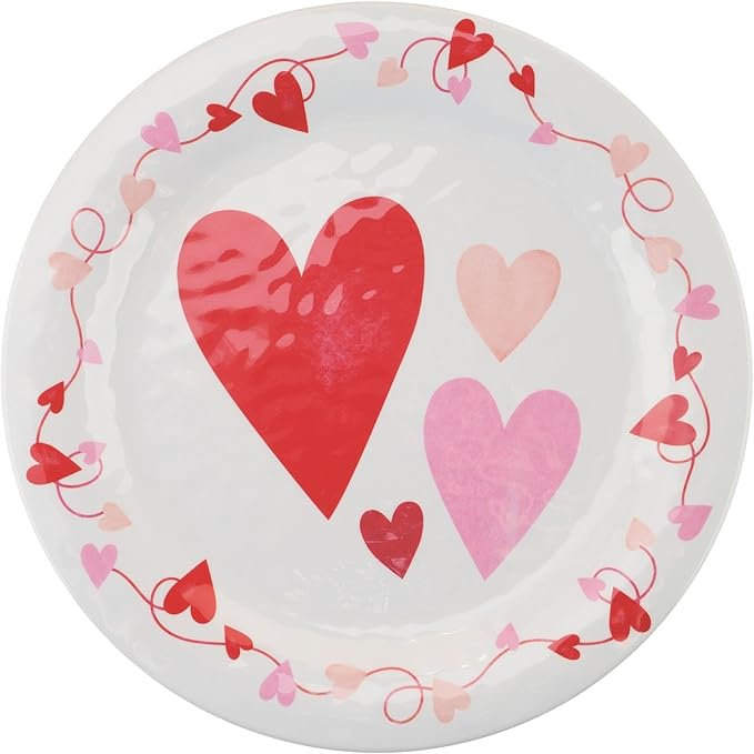 UPware 12 Piece Love Hearts Melamine Dinnerware Sets Outdoor Dishes Set Plates and Bowls Sets Valentine's Day Decorations Service for 4 Red