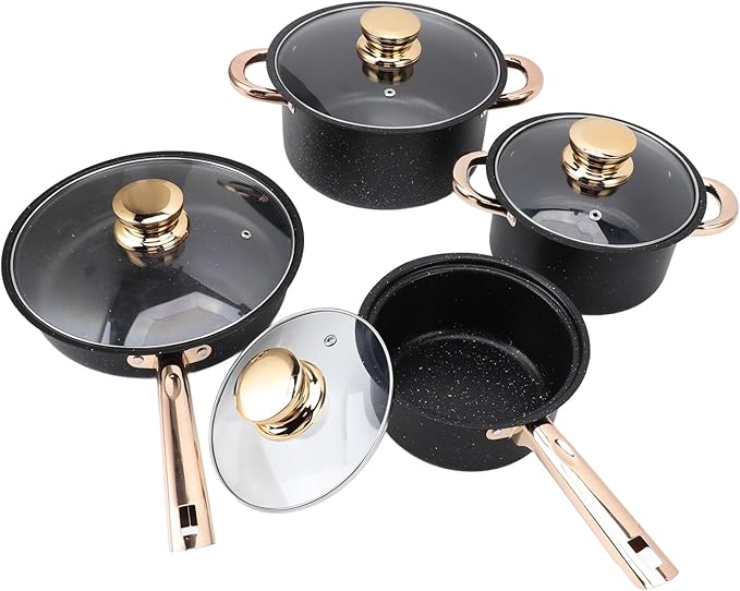 Maifan Stone Coating Cookware Set Stainless Steel Pots Pans Set with Glass Lids Anti Stick Frying Pan Milk Pan Soup Pots for Kitchen Uniform Heating Durable