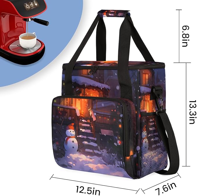 Christmas Snowman Coffee Maker Carrying Bag Bright Snowman Travel Storage Bag Compatible with K-Mini or K-Mini Plus Single Serve Coffee Brewer Carrying Case with Multiple Pockets &amp Shoulder Stra