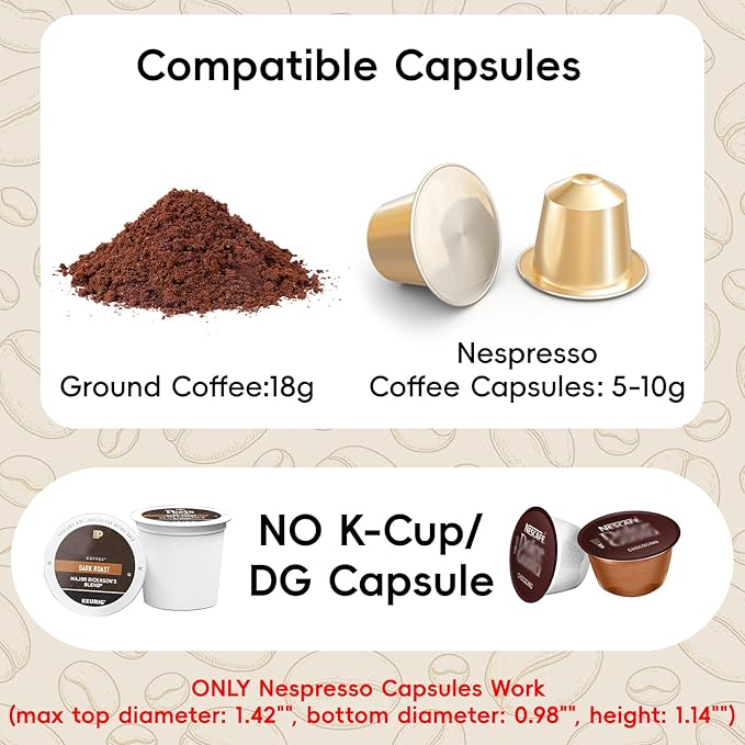Portable Espresso Maker 20Bar Pressure &amp Up to 60 Cups per Charge Battery Operated Portable Coffee Maker Works with Ground Coffee &amp Capsules for Camping Car Travel and Office Use.