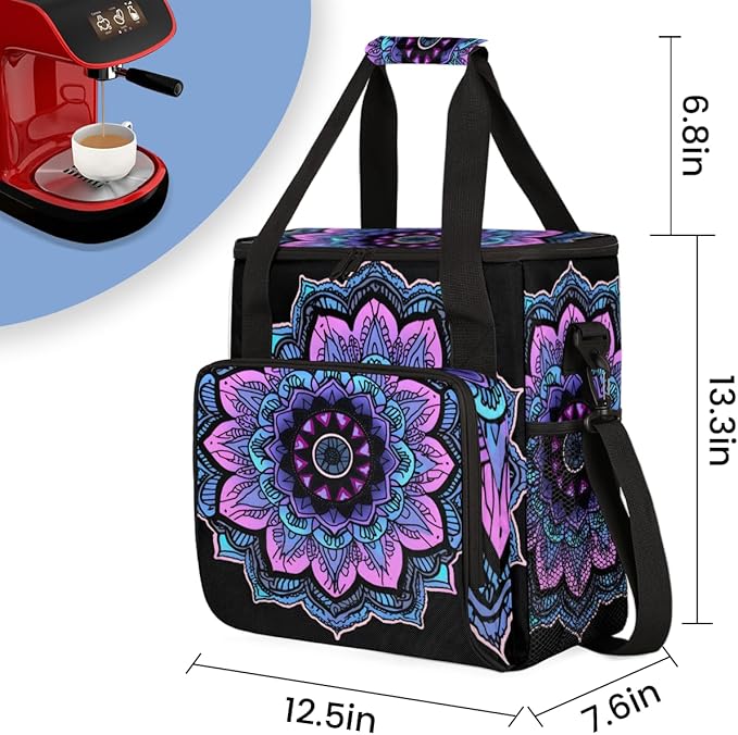 Gradient Mandala Coffee Maker Carrying Bag Mandala Circular Travel Storage Bag Compatible with K-Mini or K-Mini Plus Single Serve Coffee Brewer Carrying Case with Multiple Pockets &amp Shoulder Str