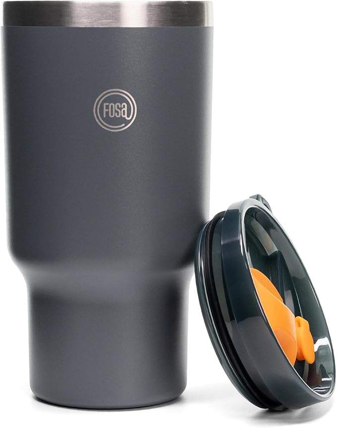 FOSA VacBrew 30oz Stainless Steel Travel Mug – Vacuum-Insulated Tumbler for Hot &amp Cold Drinks | Brew Directly in Mug with VacBrew System