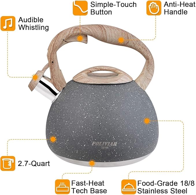 POLIVIAR 34 oz French Press Coffee Maker &amp 2.7 Quart Tea Kettle Combo Package Food Grade Stainless Steel for Good Coffe and Tea