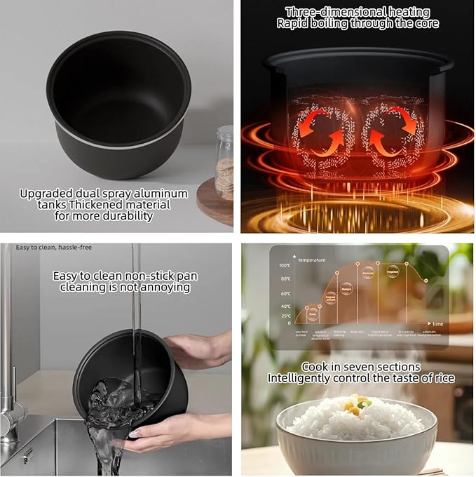 Smart Titanium Inner Pot Rice Cooker 2L 10-in-1 Multicooker with Steamer Basket 7-Stage Heating &amp 400W Power Nonstick Coating Color Display Timer Keep Warm (Red)