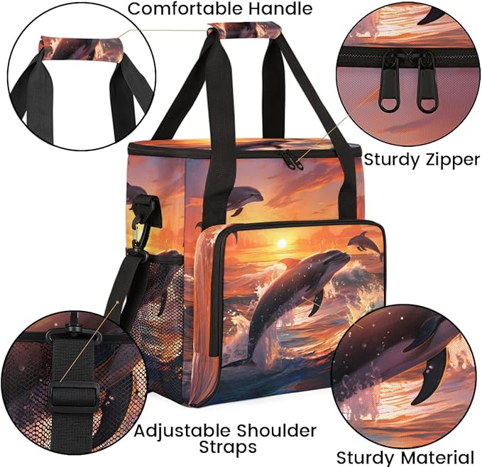 Dolphin Sunset Coffee Maker Carrying Bag Portable Travel Storage Tote Bag Compatible with K-Mini or K-Mini Plus Single Serve Coffee Brewer Carrying Case with Multiple Pockets &amp Shoulder Strap