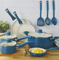 Nonstick Cookware Set Ceramic Coating12 pieces Cooking Pots and Pans Kitchen Utensils Included Dishwasher Safe Durable Cookware nine-piece ceramic cookware set has silicone tools pot guards