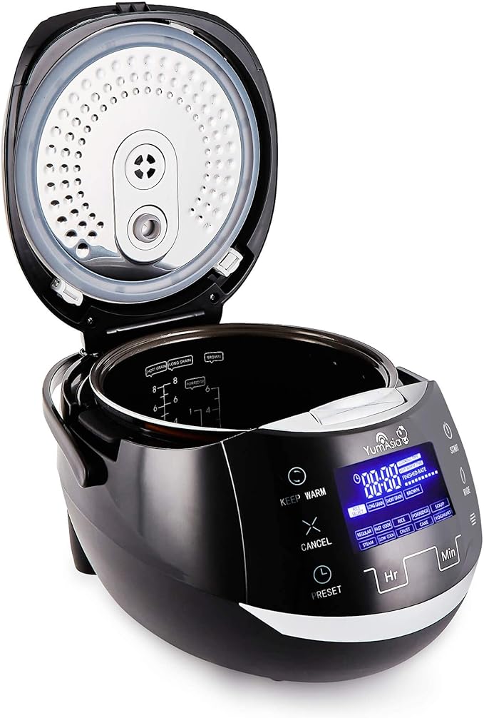 Yum Asia Sakura Rice Cooker with Ceramic Bowl and Advanced Fuzzy Logic (8 Cup 1.5 Litre) 6 Rice Cook Functions 6 Multicook Functions Motouch LED Display 120V Power (Black and Silver)