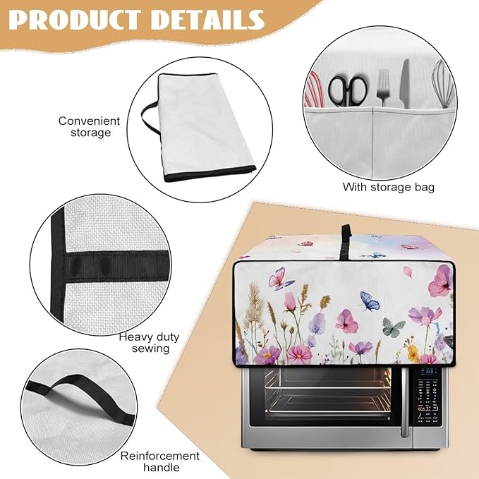 Doojoayie Toaster Cover 6 Slice Kitchen Appliance Covers 19.7x16x 10 Small Appliance Dust Protector with Top Handle Easy to StorangeButterfly Print