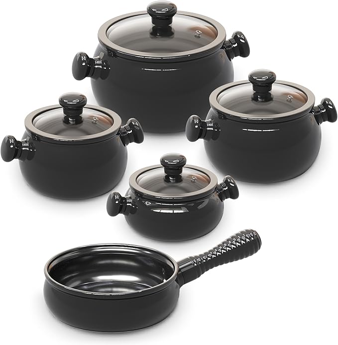 100% Ceramic Non-Toxic Healthy Long-lasting Lightweight Cookware Set - Oven Safe Up to 1200ºF Dishwasher Safe - PFAS PTFE PFOA PFOS Cadmium free - Black