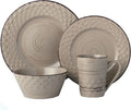 Lorren Home Trends 16 Piece Distressed Weave Dinnerware Set-Mocca