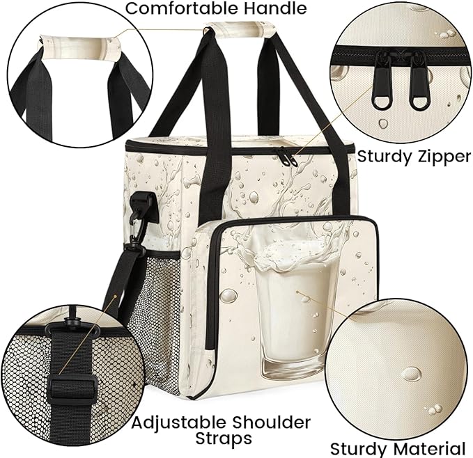 Milk Drinks Coffee Maker Travel Bag Funny Insulated Grocery Bag Travel Picnic Leakproof Cooler Bags With Shoulder Strap