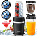 12-Piece Smoothie Blender Maker 25000 RPM Personal Blender for Ice Crushing Smoothies &amp Frozen Drinks Nuts with 23oz 32oz 37oz Portable Cups Two 6-Leaf Stainless Steel Blades Matte Black