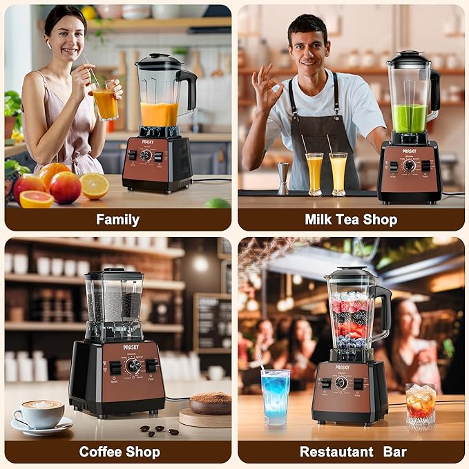 Blenders for Kitchen Smoothie Blender 2400W/1000W Prasky Blender &amp Grinder Combo 25000 RPM High Speed 68oz BPA-Free Food Processor Countertop Blender for Smoothies Shakes &amp Food (Brown