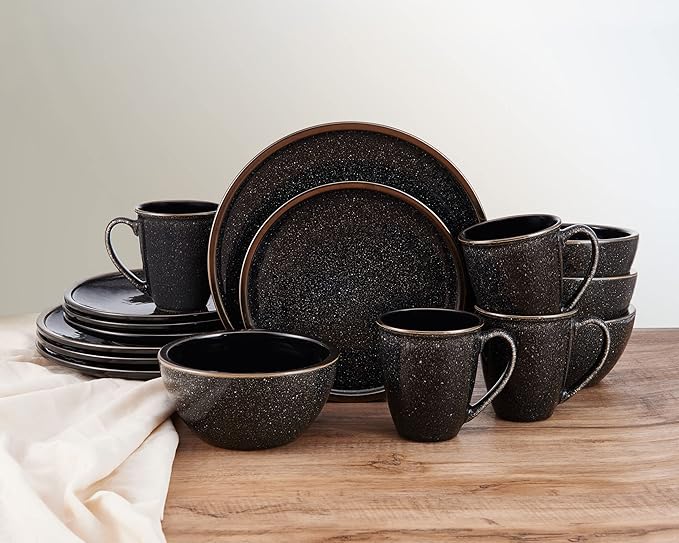 Mikasa Barrett 16 Piece Dinnerware Set Service For 4 Black