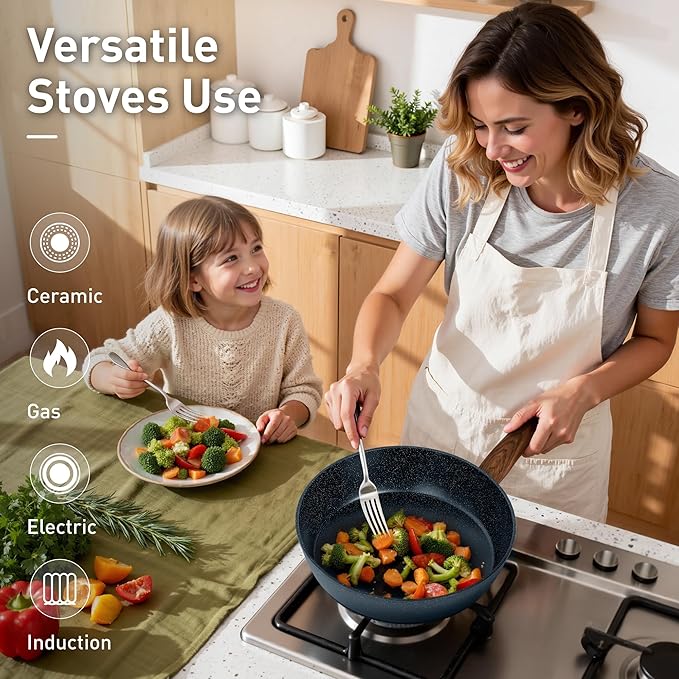 DisDelight Induction Pots and Pans Set Non Stick Nonstick Granite Kitchen Cookware Sets Blue Cooking Pans PFOA &amp PFOS Free
