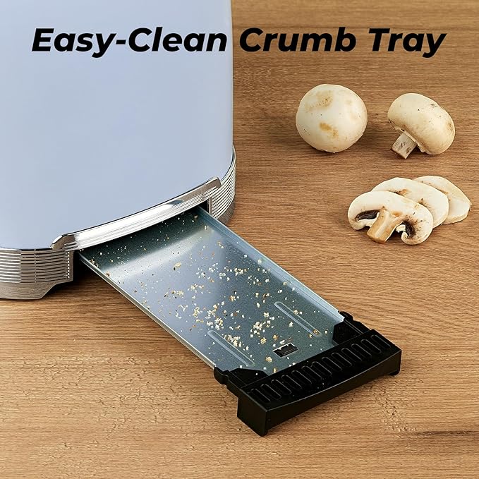 Toaster 2 Slice Retro Stainless Steel with 1.5” Extra Wide Slots Bagel Defrost Reheat Cancel Functions 6 Bread Shade Settings Removable Crumb Tray Blue