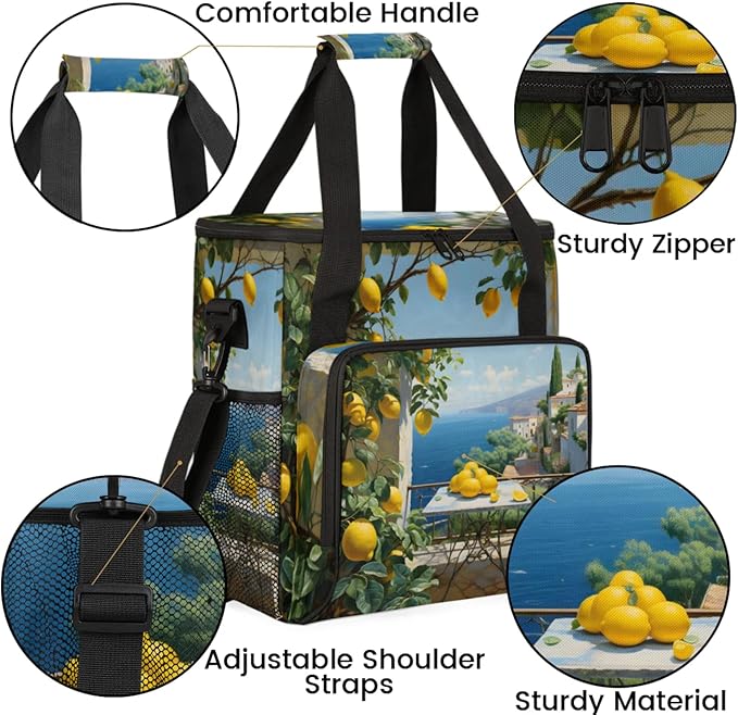 Sea House Lemon Coffee Maker Travel Bag for Keurig K-Mini/K-Mini Plus Insulated Waterproof Tote with Pockets for K-Cup Portable Single-Serve Brewer Case