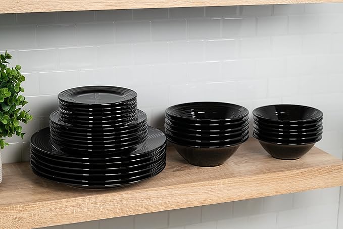 10 Strawberry Street Nova Black Round 62-Piece Dinnerware Set Service for 6