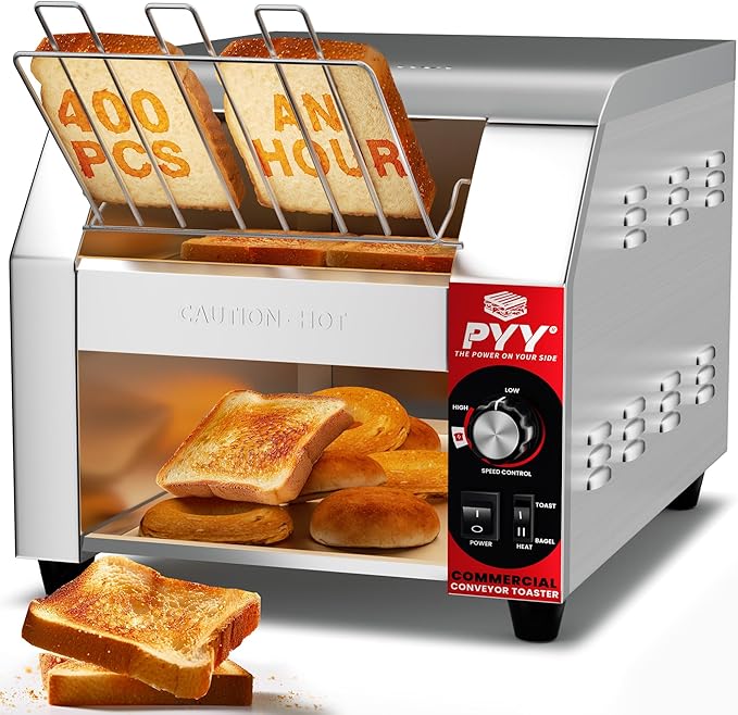 PYY Commercial Conveyor Toaster - 400 Slices/Hour 1800W Electric Industrial Belt Toasters Oven Heavy Duty Stainless Steel Toaster for Bun Bagel Bread Waffle Restaurant Catering