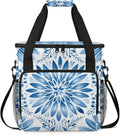 Blue White Floral Coffee Maker Travel Bag for Keurig K-Mini/K-Mini Plus Insulated Waterproof Tote with Pockets for Portable Single-Serve Brewer Case
