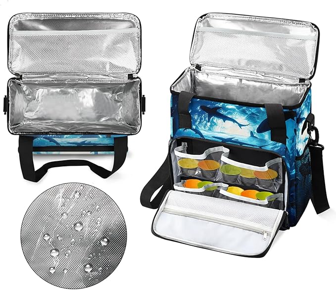 Shark Ocean Sea Travel Coffee Maker Carrying Bag Large Organizer Storage Tote Bag Insulated Reusable Cooler Grocery Bags