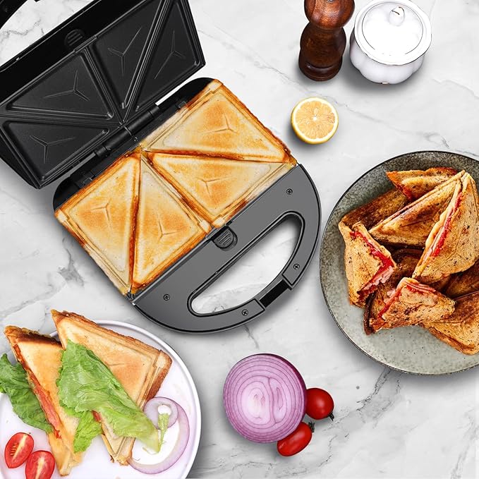 Aigostar Toaster 2 Slice Retro Toaster and 3 in 1 Sandwich Maker Panini Press Sandwich Waffle Tortilla Toaster Stainless Steel 1.6 inch Extra Wide Slots Bread Toaster Bagel Cancel Defrost Function