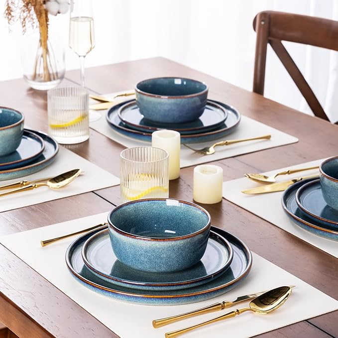 AmorArc Ceramic Dinnerware Sets for 4Round Reactive Glaze Stoneware Plates and Bowls SetHighly Scratch Resistant Dishware | Dishwasher &amp Microwave Safe Dishes SetService for 6 (18pc)