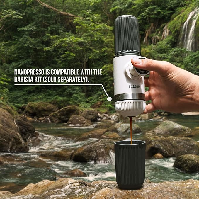 WACACO Nanopresso Portable Espresso Maker Bundled with Protective Case Upgrade Version of Minipresso Mini Travel Coffee Machine Perfect for Camping Travel and Office (New Elements Chill White)