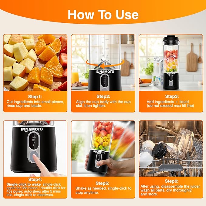 Portable Personal Size Mini Blender - Cordless Small Blender for Smoothies &amp Shakes 20oz Juice Cup With Leak-proof Travel Lid Powerful Blending Freshly Squeezed in Picnic/Office/Gym